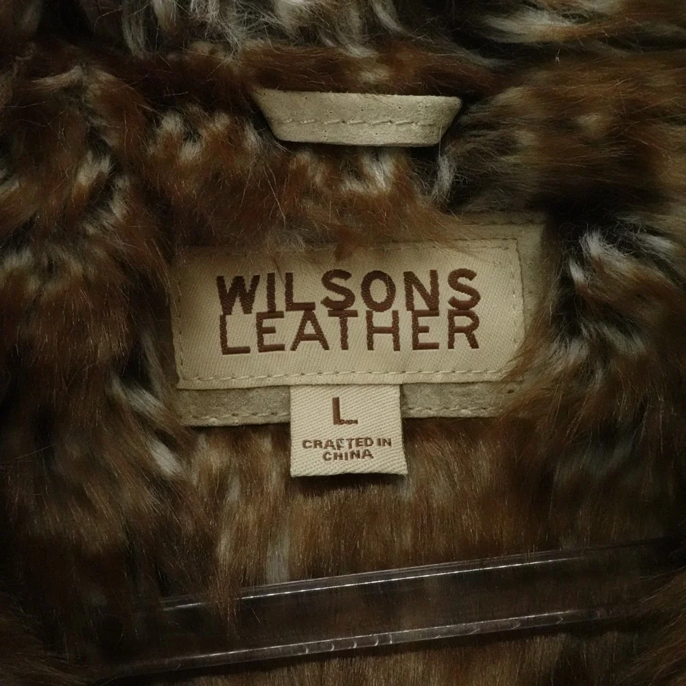 Wilsons Leather Womens Large Penny‎ Lane Faux Shearling Trim Suede Coat